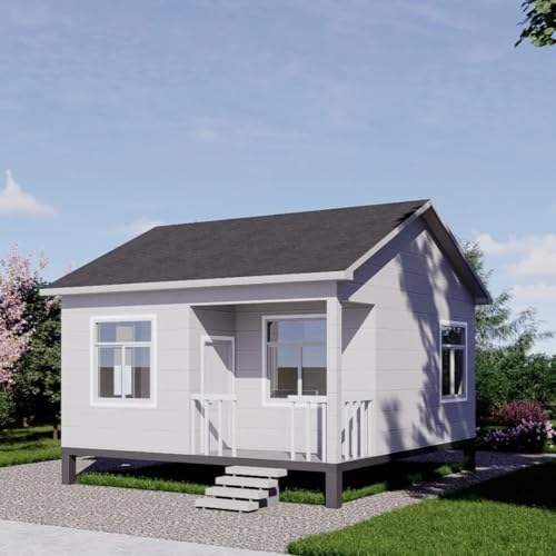 Modern Tiny House Kit, 1-Bedroom Cottage with Front Porch, White