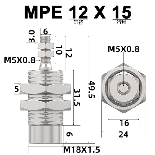 Cilindro neumático tipo aguja de simple efecto MPE12X15 mini mini-cilindro 3