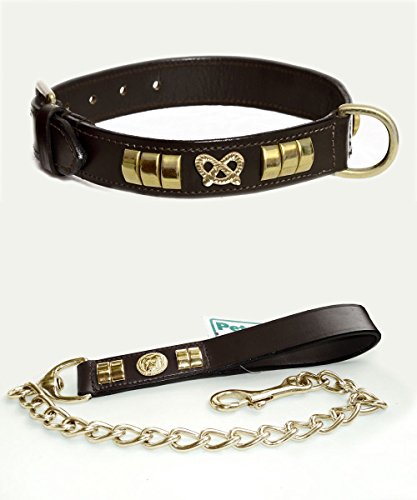 Noeud pour chien en cuir ensemble collier et laisse chaîne en noir et marron en laiton Fixation Cover