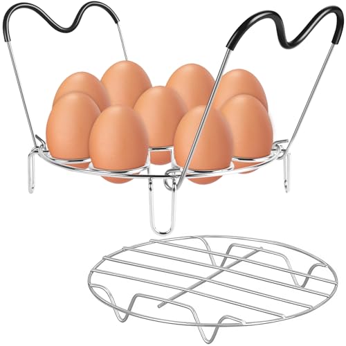 Steamer Cooling Rack Trivet Accessory Set Include 9-holes Egg Steamer Cooking Rack with Heat Resistant Silicon Handles & Compatible for 6 8 Quart Pressure Cooker Trivet Instant Pot Accessories