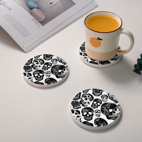 Dessous de verre diatomite tête de mort (lot de 6) pour table