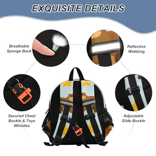 Kid's Backpack for Boys & Girls Toddler Bag Groundhog and Stars Backpack with Safety Leash3