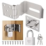 Door Hasp and Staple with Padlock, 90-Degree Door Lock with Keys and Screws, Stainless Steel Garden Gate Lock, Bedroom Door Lock Extra Security, Gate Lock for Shed Door Wooden Gate Storage Box