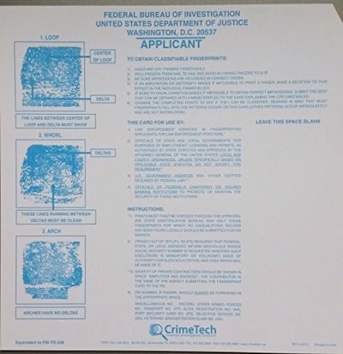 Fingerprint Cards, Applicant FD-258, 15 Pack