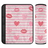Juego de 2 fundas transpirables para cinturón de seguridad de coche, para adultos, niños, S, corazón, rubor labial, rayas