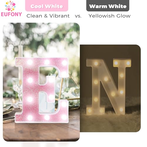 Image of Pink Glitter Marquee Light Up Letters, Battery Operated LED Letter Lights Signs for Pink Birthday Party Table Decorations, Wall Decor for Girls Bedroom, Initial Letter C with Cool White Lights