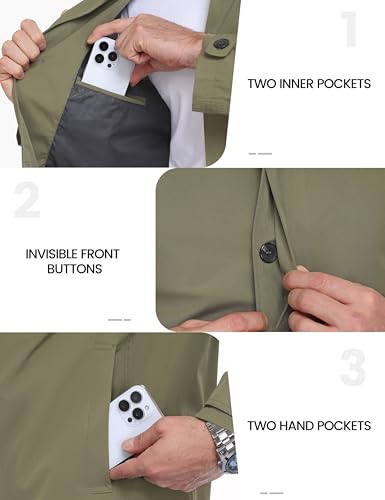 Image of Little Donkey Andy Men's Waterproof Mid-Length Trench Coat, Lightweight Long Rain Coat, Single Breasted Overcoat