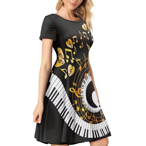 Image of HUGS IDEA Womens Puffy Swing Midi Dress Round Neck Short Sleeve Party A-Line Dresses