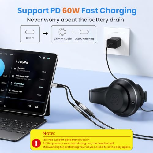 Image of Verilux USB C to 3.5 mm Audio Adapter with 60 W PD Fast Charging 2 in 1 Audio and Charging Converter for Traveling Home and Daily Use