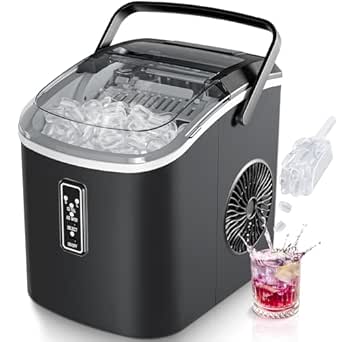 EUHOMY Ice Maker Machine, Self-Cleaning Ice Cube Maker, Produces 9 Cubes in 6 Minutes, 2 Ice Cube Sizes, 12 Kg/Day, Portable Ice Maker with Handle, Basket, and Scoop, Ice Machines for Home, Kitchen