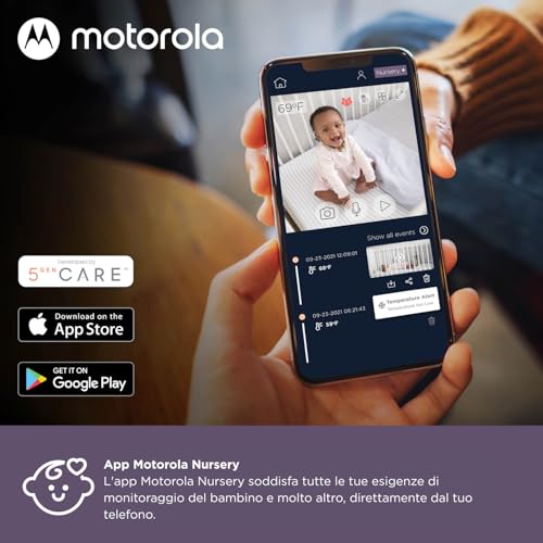 Motorola Nursery VM85 Connect Baby Monitor Con Telecamera – Wi-Fi E App Mobile, Display Da 5", Visione Notturna, Panoramica/Inclinazione, Conversazione Bidirezionale, Ninne Nanne - 8