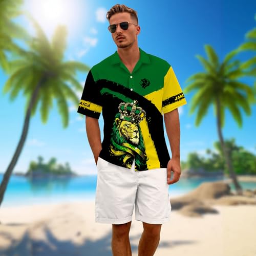 Jamaica Flag Hawaiian Shirts for Men Short Sleeve Casual Novelty Printed Hawaiian Shirt Button Down Aloha Shirts by BJE - Used condition - Image 2