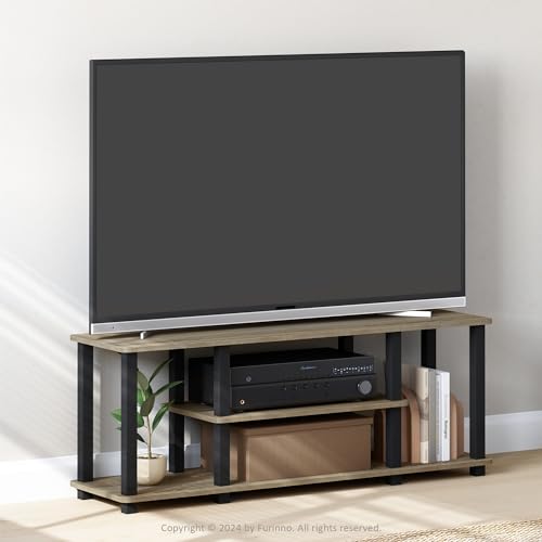 Image of Furinno TURN-S-TUBE 3-Tier Toolless Assembly TV Stand, French Oak Grey | for TV up to 50 Inch, No Tool Rectangular Entertainment Center, TV Console, for Living Room, Bedroom