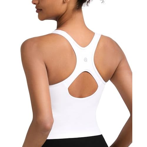 RUNNING GIRL High Impact Sports Bras for Women - Square Neck Longline Workout Crop Tops with Built in Shelf Yoga Bra A-white Large