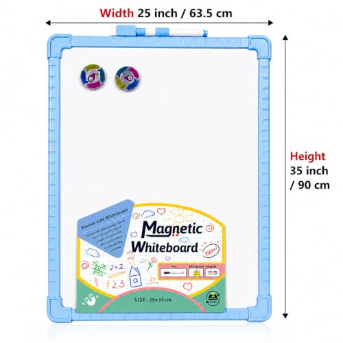 Image of YAJNAS Double-Sided Magnetic Whiteboard with Colorful Frame, 25x35 CM, Pack of 1, Includes 1 Marker Pen & 2 Magnets, Reusable Dry Erase Writing Board for Kids, Students, Teaching, Home & Office