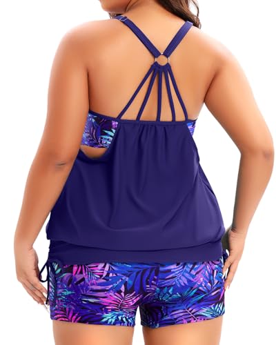 Image of Holipick Plus Size Tankini Swimsuits for Women Two Piece Tummy Control Bathing Suit Blouson Tankini Top with Shorts
