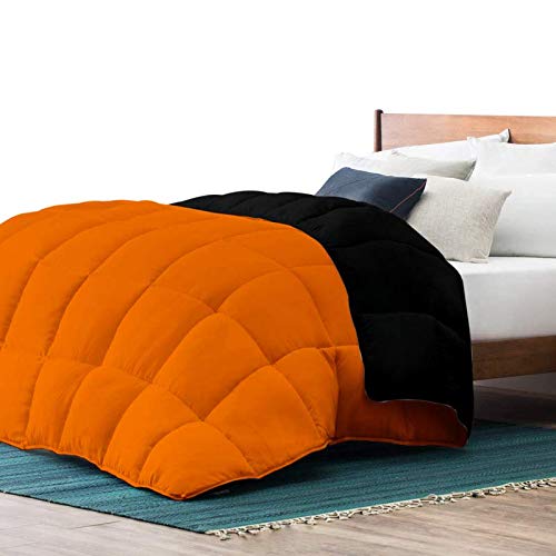 Image of Microfiber Reversible Comforter | Lightweight Blanket | Quilt for Super King Bed in Black & Orange Color 200 GSM