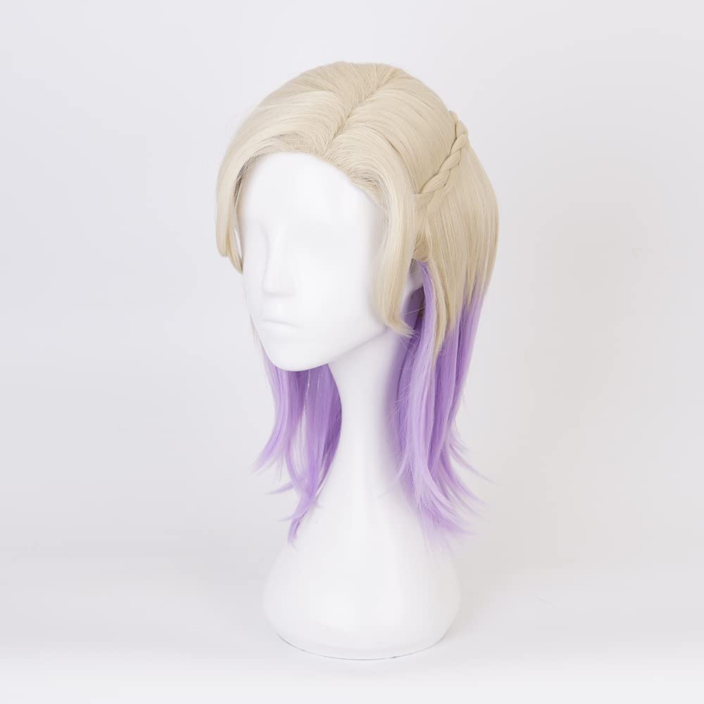 Blonde Mixed Purple Medium Wig for Anime Costume with Straight Heat Resistant Synthetic Hair for Women Halloween Cos Anime Party Comic Con Replacement Wigs - Image 4