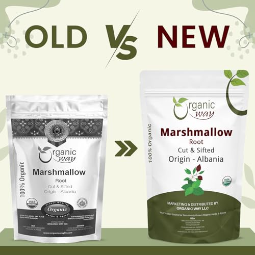 Organic Way Marshmallow Root | Herbal Tea (Althaea officinalis) Cut & Sifted - European Wild-Harvest | Organic & Kosher Certified | Non GMO & USDA Certified | Origin - Albania (1/4LBS / 4Oz)