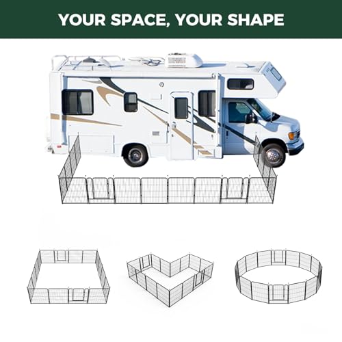 Image of FXW Instant Unleashed Dog Playpen, Portable Pet Fence for Outdoor, RV Trips, and Camping, 24 inch, 16 Panels for Puppy and Small Dogs with Easy-Carry Straps (2 Pack) and Stake Bag│Patented