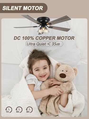 Image of 52 Inch Flush Mount Farmhouse Ceiling Fans with Lights and Remote Control