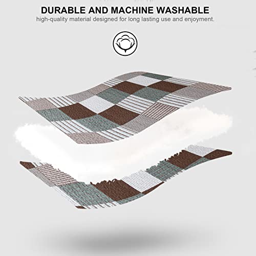 Pangushan 100% Cotton Quilt Set Queen Size, Patchwork Plaid Queen Quilt Bedding Set Bedspreads, Farmhouse Lightweight Comforter Reversible Quilt, Brown/Green Bed Spread For Queen Bed, 3 Pieces #TOP4