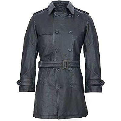 Mens Black German Military WW2 Vintage Long Trench Coat Genuine Leather Jacket