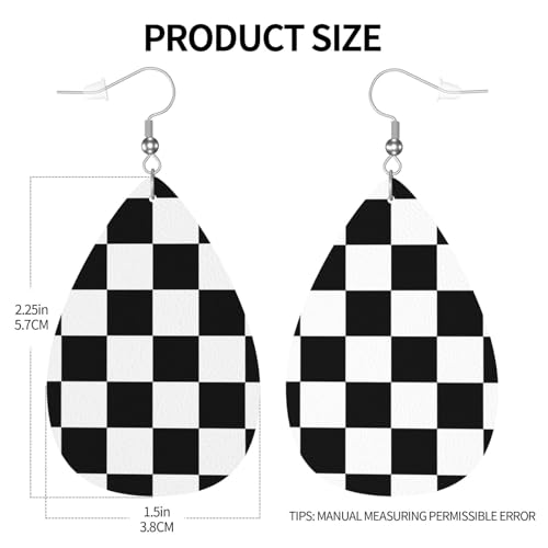Checkerboard Chess Board Flag Faux Leather Teardrop Earrings for Women Drop Dangle Earrings Gift4