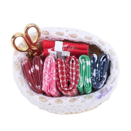 Hamwesh Dollhouse Miniature Sewing Basket, High Simulation Design Tiny Sewing