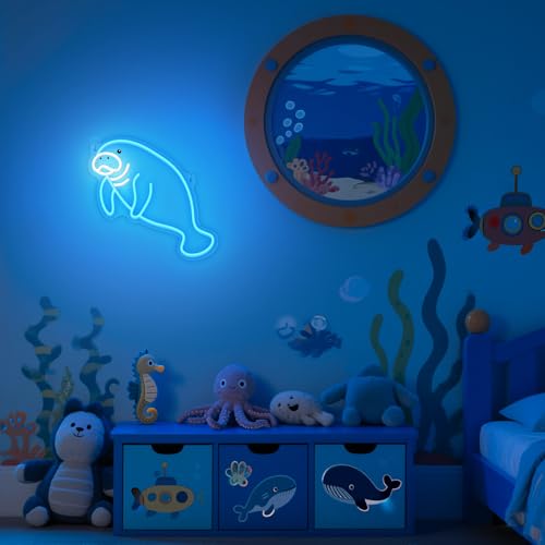 Image of CoolGift Mart Manatee Neon Sign, Dimmable Wall Decor Light. Birthday Party Decorations for Home, Patio, Garden, Bars, Restaurants, Hotels, Stores, Clubs, Gift for Friends Family and Kids