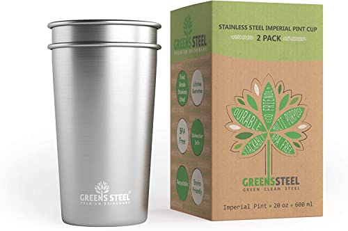 Greens Steel Set Tazze Acciaio Inox da 1 Pinta, 600 ml I Bicchieri Impilabili e Riutilizzabili per Bevande Calde & Fredde da Viaggio e Campeggio I Antigraffio, Antiscivolo, Non Sbiadisce, Senza BPA