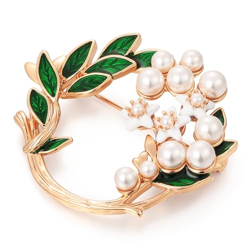 Image of SHE'S FREE STYLE JUST FOR YOU Handmade Gardenia Brooches and Pins For Women, Enamel Flower Brooch Green Leaves Pins Hand Dripping Oil Jewelry Brooch Pins Fashion Garland Safety Pins