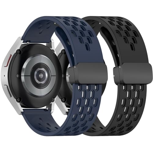 Sport Strap Compatible with Garmin Vivoactive 6,5/Forerunner 165,165 Music/Venu Sq 2/Venu Sq 2 Music/Venu 2 Plus Watch Band Silicone Wristbands Mag-netic Buckle Replacement Bands (Black&DarkBlue) -  Chofit