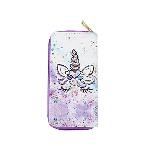 Suillty Cute Unicorn PU Leather Zip Around Long Wallet Cluth Travel Purse for Women Gilrs Ladies