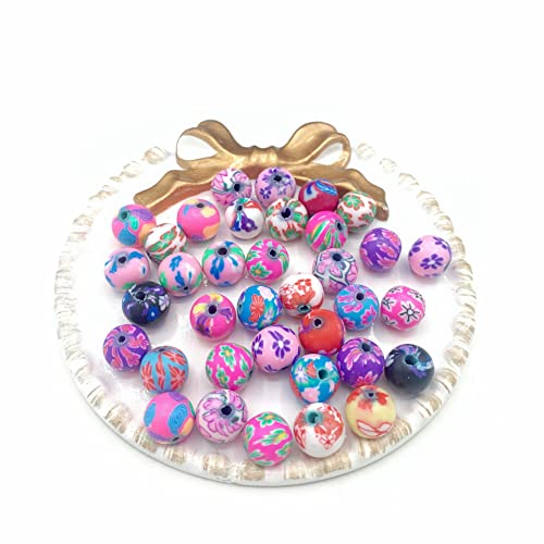 100 cuentas redondas de arcilla polimérica de 8 mm para hacer joyas, cuentas redondas de arcilla a granel, patrón surtido, cuentas sueltas hechas a mano para hacer pulseras de bricolaje Cover