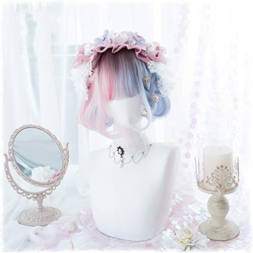 Brown Dyed Pink Blue Short Bob Synthetic Hair Wigs Makeup Party Cosplay Lolita Japanese Sweet Natural Female Wigs