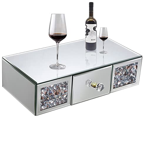 Tacidon Mirrored Floating Shelf With Drawer.crystal Diamond Mirrored Wall Shelf.gorgeous Wall- Mounted Mirror Shelf For Hallway,Bathroom,Bedroom.(15”X8”X4” #TOP3