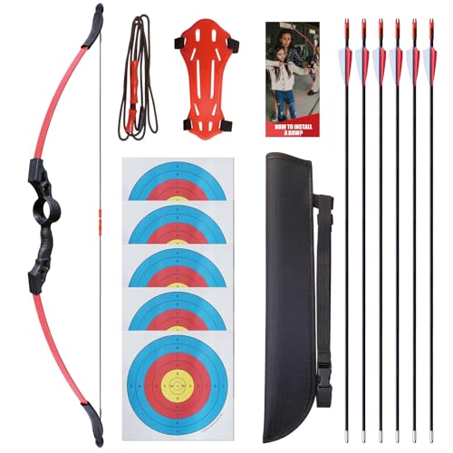 45' Youth Archery Bow and Arrows Set for Teens 12+Years, Recurve Bow for Teenager and Adult Beginner Outdoor Sports for Backyard Games & Training, 6-Piece Take-Down Bow Kit