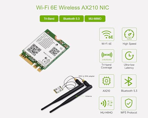 Wi-Fi 6E Wireless AX210 NIC, Gigabit Tri-Band 2.4G/5G/6GHz Wi-Fi 6E, 802.11AX Standard, Bluetooth 5.3, Soporte Linux, Windows 10/11, etc. miniatura 2