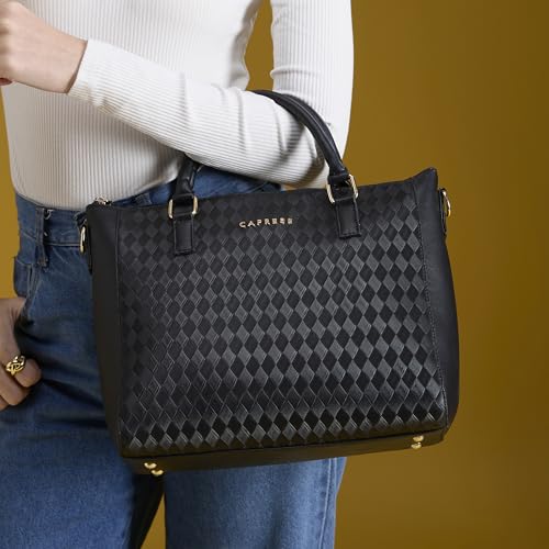 Image of Caprese Maddy Medium Textured Tote Bag for Women with Multi-Compartment | Elegant Shoulder Handbag with Adjustable & Detachable Strap | Fits Up to 16 Inch Laptop | Perfect for Office & Travel