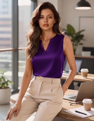Zeagoo Womens Work Tops Silk Camisole Tank Tops V Neck Sleeveless Clothes - image 3