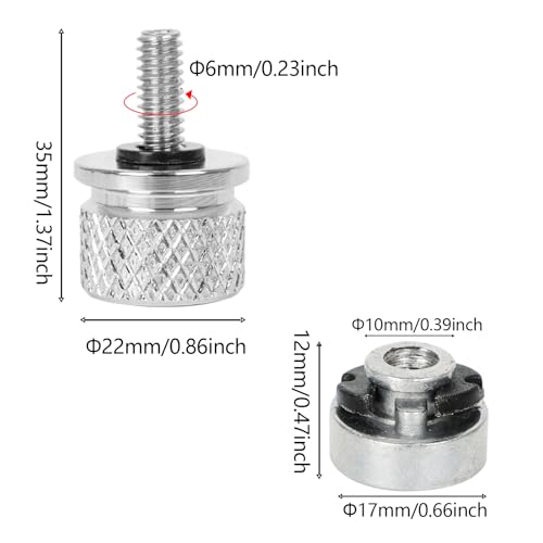 Image of Rear Seat Bolt Screw w /Nut Stainless 1 /4 inch-20 Thread Skull Pattern Knurled | Fits for Harley Touring Fits for Sportster Softail Dyna CVO Fits for Fatbob Electra Glide Fits for Street Glide