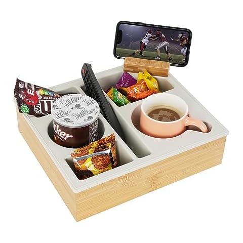 Hitseon Silicone Bamboo Couch Caddy with Phone Holder Cover