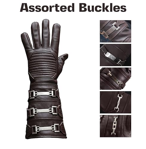Image of URBAN BUCK Real Sheepskin Leather Sky Gauntlet Costume Glove - Regular Fit Long Arm Cuff Mens Unlined Cosplay Gloves