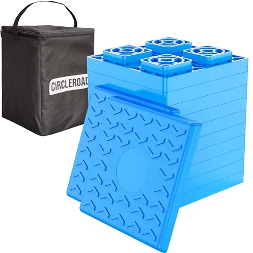 Image of CircleRoad Heavy Duty RV Leveling Blocks 12 Pack, Interlocking Design Camper Leveling Blocks with Packing Bag, Ideal for Leveling Single and Dual Wheels (Blue)