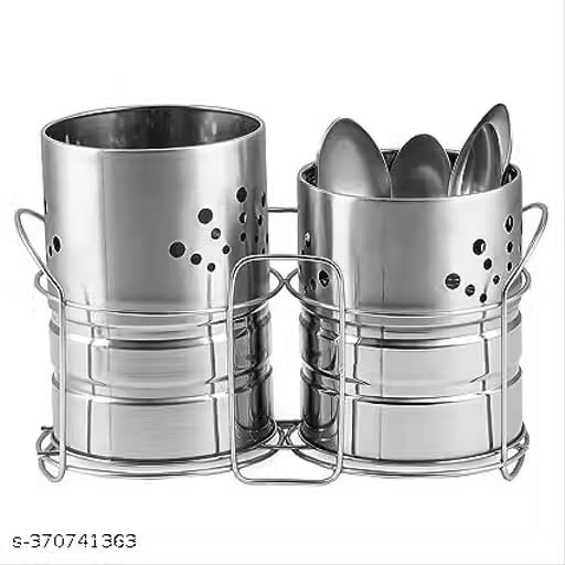 Image of ALTRON Stainless Steel Cutlery Holder Self Draining Utensil Organizer Stand for Kitchen | Spoon, Knife, Fork & Chopstick Storage Rack | 2 Compartment Kitchen Countertop Cutlery Stand (Silver)
