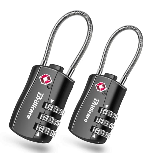 Paquete de 2 candados de equipaje aprobados por la TSA, candado de cable de viaje de combinación de aleación, cerradura impermeable de 3 dígitos, cerradura reajustable sin llave para exteriores