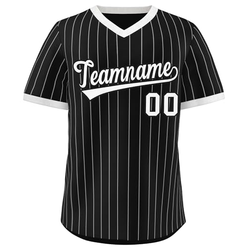 Personalized Stripe Baseball Jersey-Custom V-Neck Baseball Sports Uniform Stitched Name Number for Men Women Youth miniatura 1