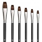 6 Pieces Flat Paint Brush Artist Sable Brush Set with Wooden Handle for Watercolor, Acrylic and Oil
