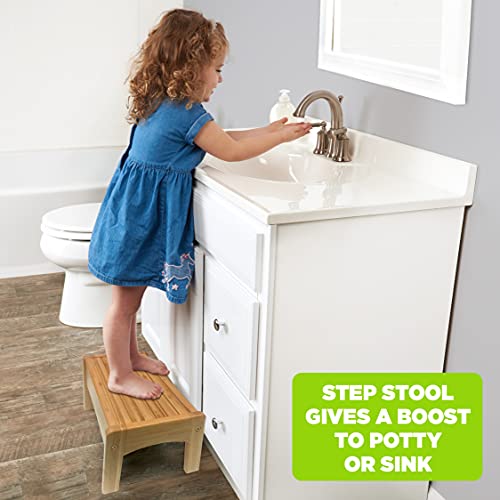 Growing Up Green Bamboo Bathroom Step Stool for Kids Using The Toilet and Sink - Kids Step Stool, Potty Training, Non-Slip, Bathroom, Kitchen, Lightweight - Thumbnail 4